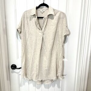 Anthropologie Umgee Fringed Hem Bohemian Linen Blend Top M Cottage Core‎ peasant